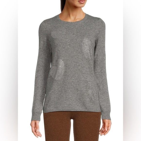 Sofia Cashmere 100% cashmere embellished love heart sweater in grey NWT - Picture 1 of 5